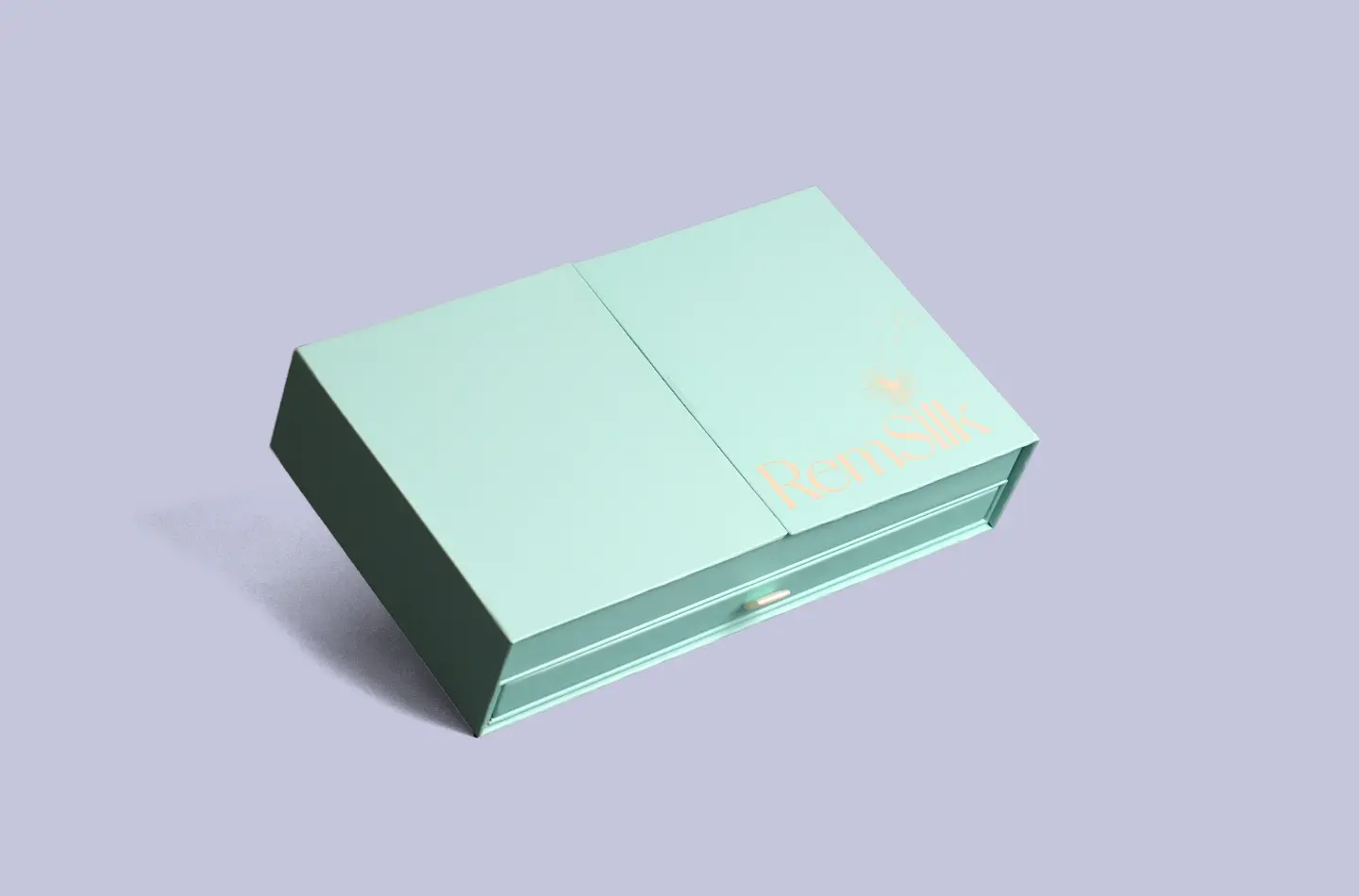 Custom clothing industry magnetic closure drawer box featuring UV printing, shown from the front