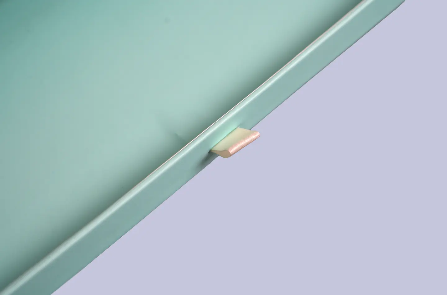 Detail shot of the lower drawer section on a UV printed magnetic closure drawer box for clothing packaging