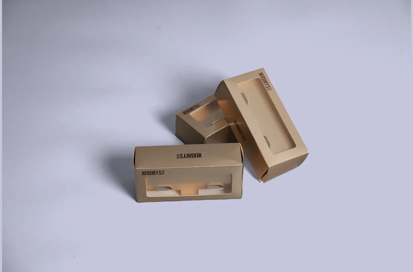 Window tuck-end paper packaging box for custom chocolate products shown from the front