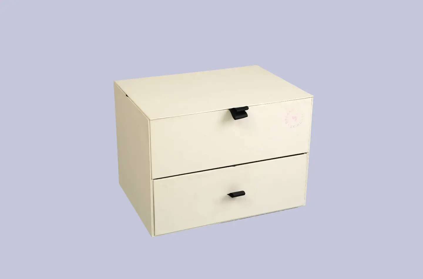 Closed double-layer flip-top drawer packaging box featuring holographic gold foil on the surface