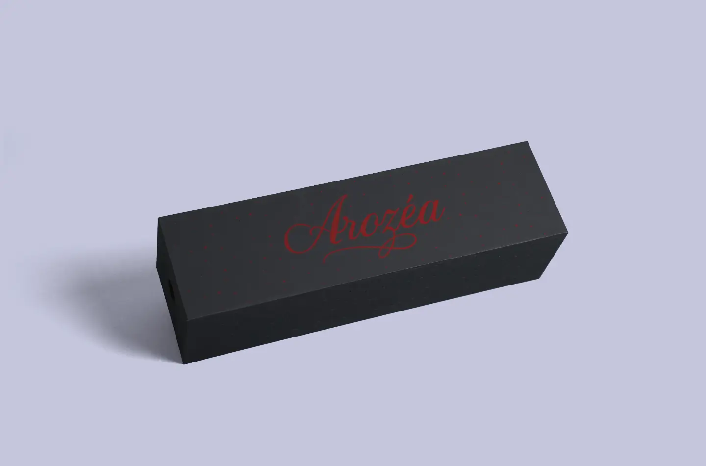 Black and red UV-printed drawer box with a window, shown from the front