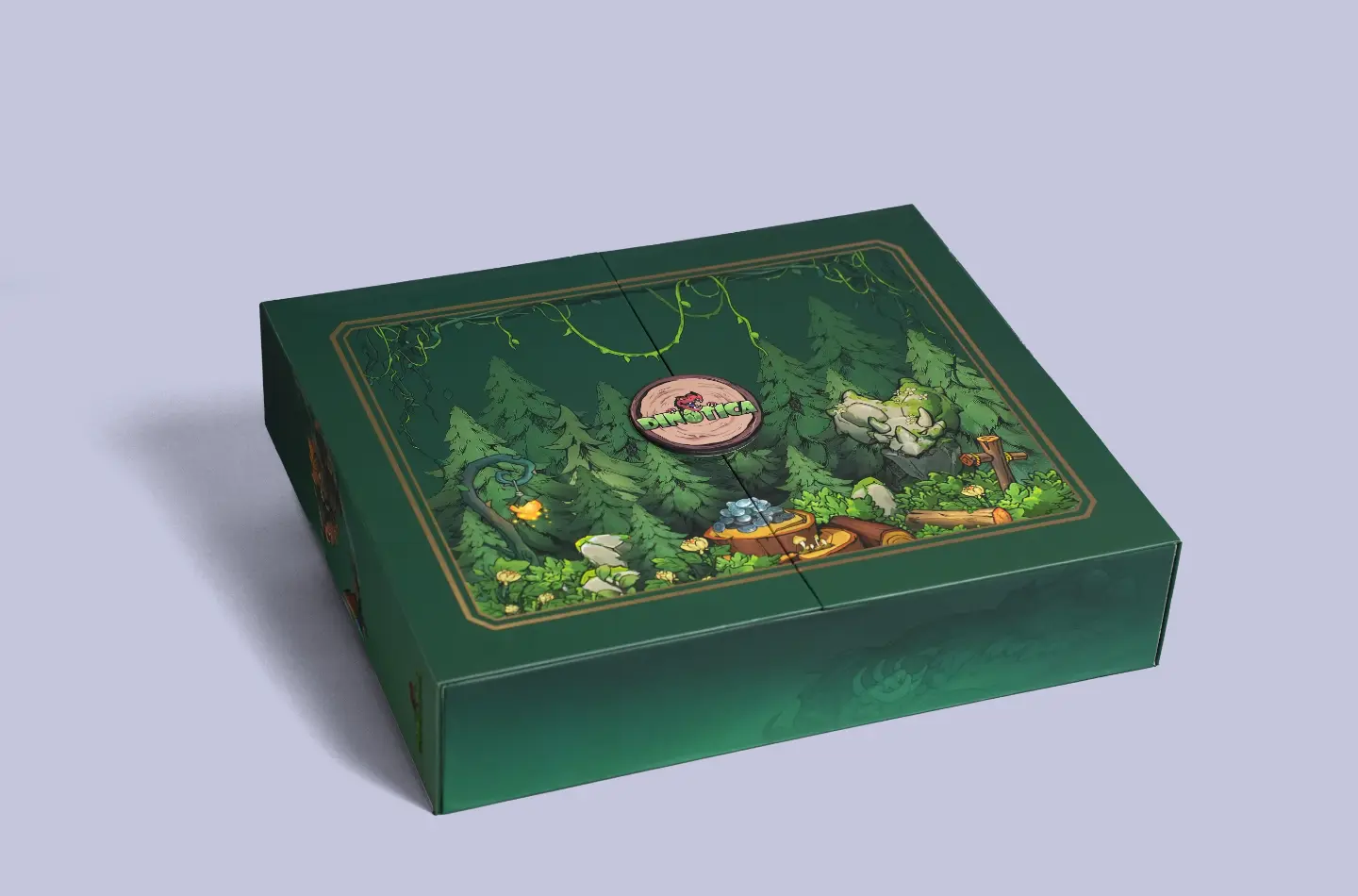 Front-facing display of a luxury magnetic lift box with gold foil surface and built-in foam insert