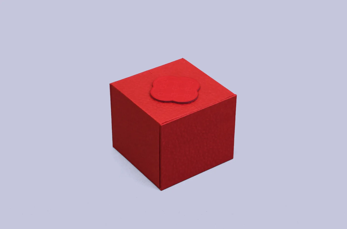 premium custom red magnetic double-door tea box with die-cut paper insert, showcasing the front view