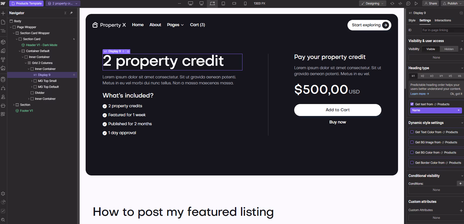 Ecommerce Page - Property X Webflow Template