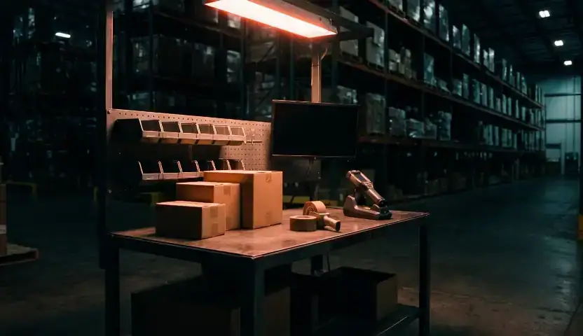 Concept visual: the same packing station before it is rebuilt