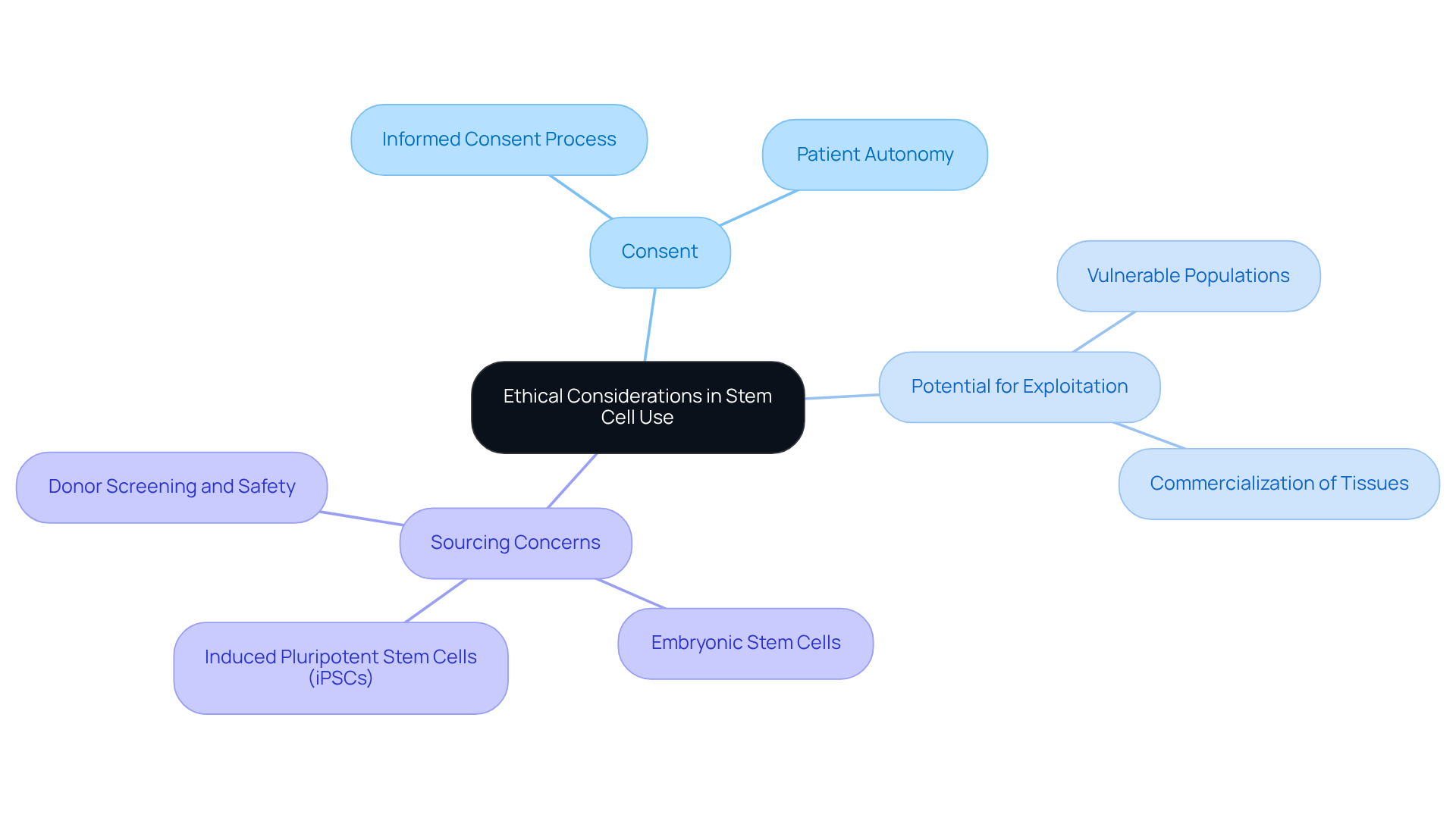 The center represents the main topic of ethical considerations. Each branch represents a specific issue that needs to be addressed, helping highlight the complexity and interconnectedness of these ethical dilemmas.