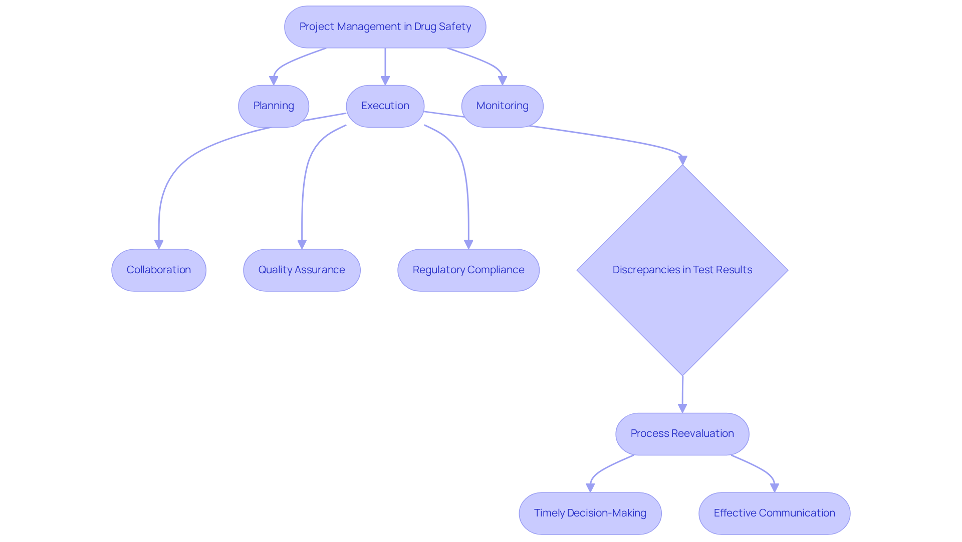 Follow the arrows to see how each step in project management connects. Each box represents a key phase or challenge, helping you understand how to navigate the complexities of drug safety.