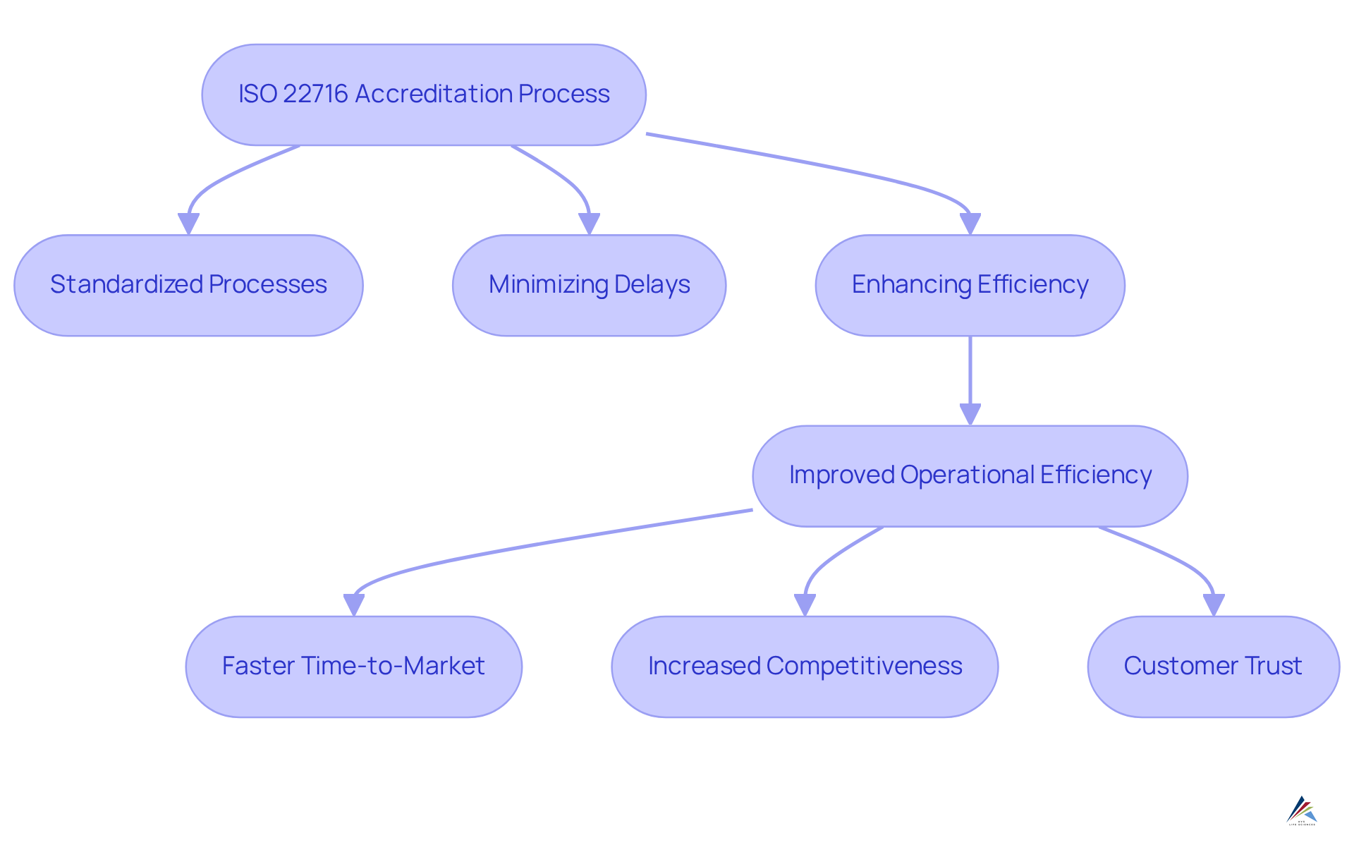 This flowchart illustrates the steps to achieve ISO 22716 accreditation and the resulting benefits. Each step leads to greater efficiency and faster product launches, ultimately enhancing competitiveness in the cosmetics market. This flowchart illustrates the steps to achieve ISO 22716 accreditation and the resulting benefits. Each step leads to greater efficiency and faster product launches, ultimately enhancing competitiveness in the cosmetics market.