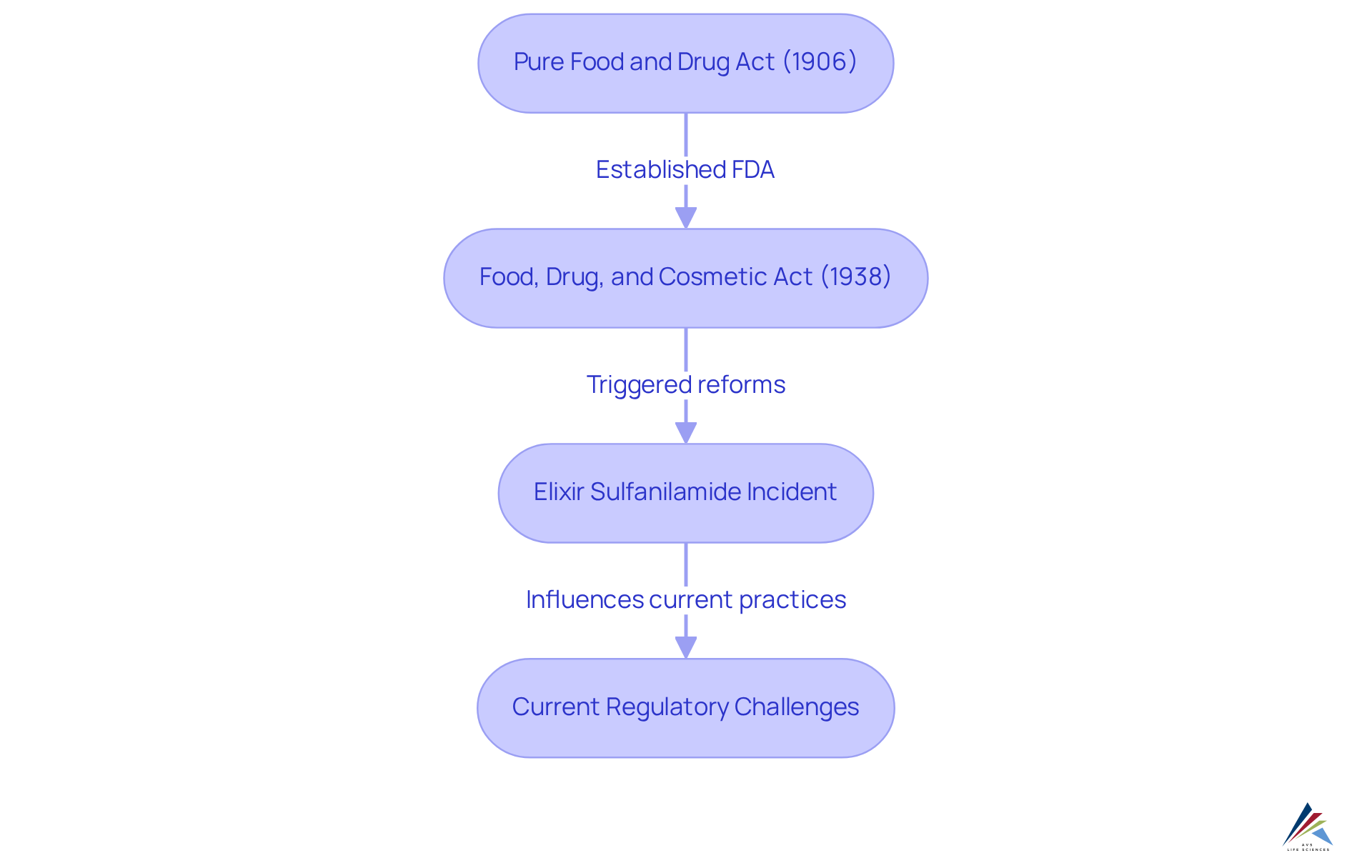 Each box represents a significant event or piece of legislation in the history of drug regulation — follow the arrows to see how each milestone influences the next step in the evolution of compliance.