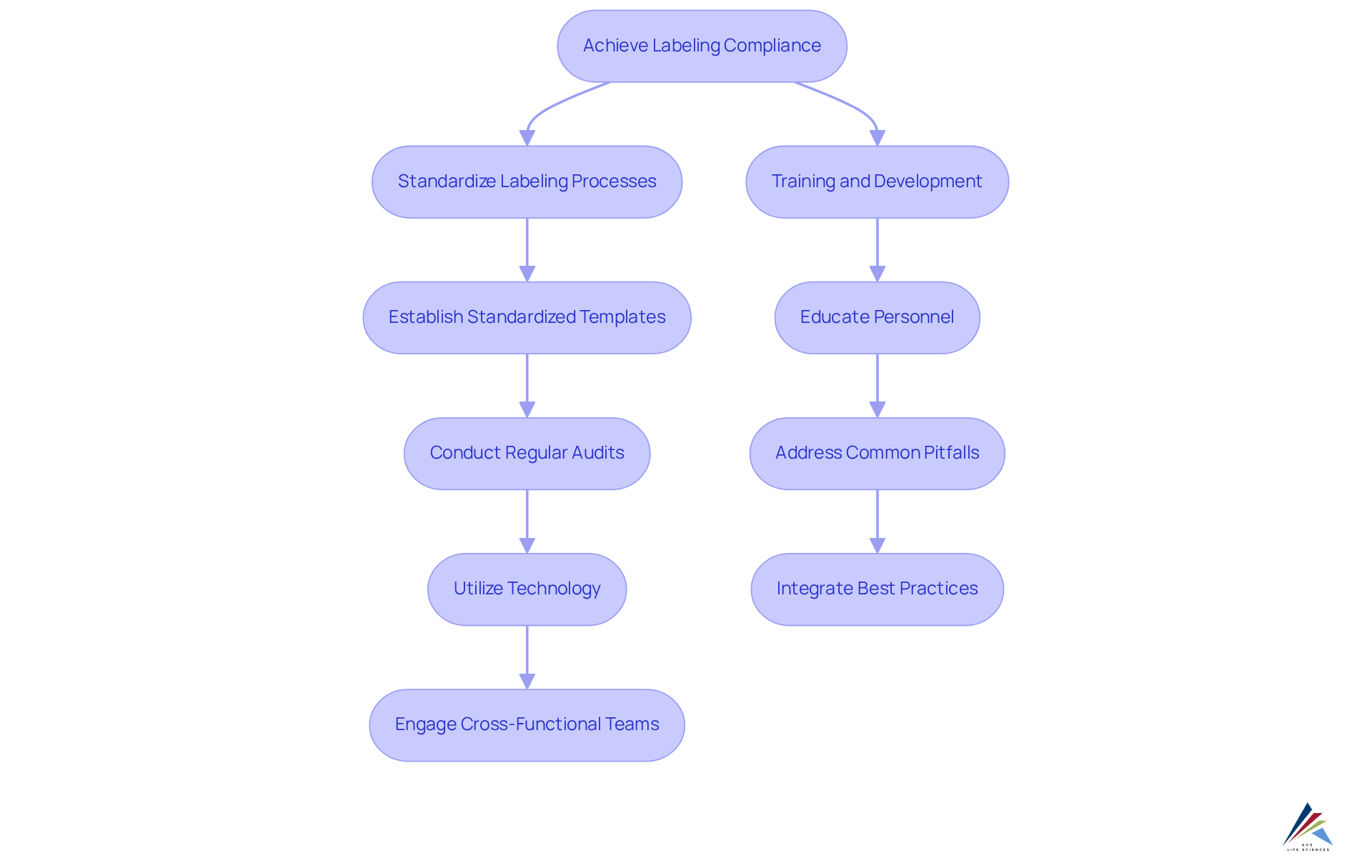 This flowchart outlines the key steps organizations should follow to achieve labeling compliance. Each box represents a critical action, and the arrows show how these actions are connected in the process.