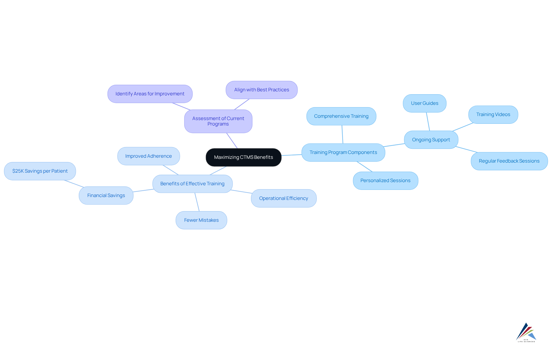 The central node represents the goal of maximizing CTMS benefits. Each branch highlights key strategies that contribute to this goal, while the sub-branches showcase specific actions and their positive impacts.