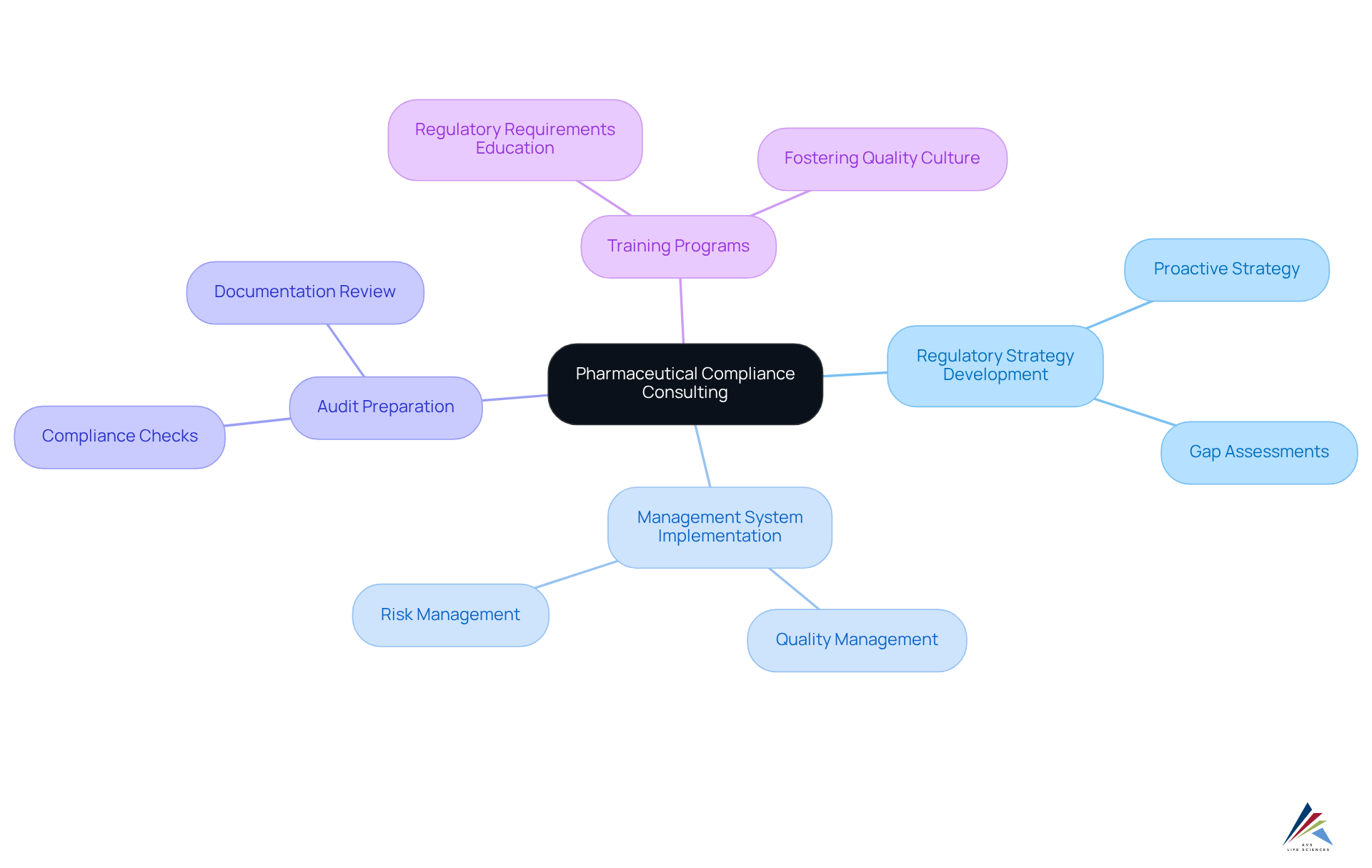 The center represents the overall field of compliance consulting, and each branch details specific services that help organizations meet and anticipate regulatory requirements.