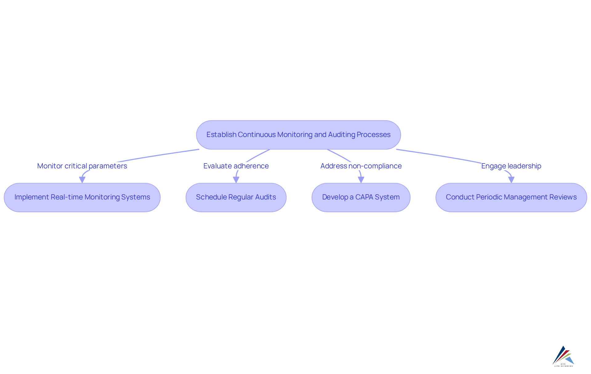 Follow the arrows to understand how each step contributes to compliance and quality management. Each box shows a critical action that organizations must take to ensure ongoing adherence to EU GMP standards.