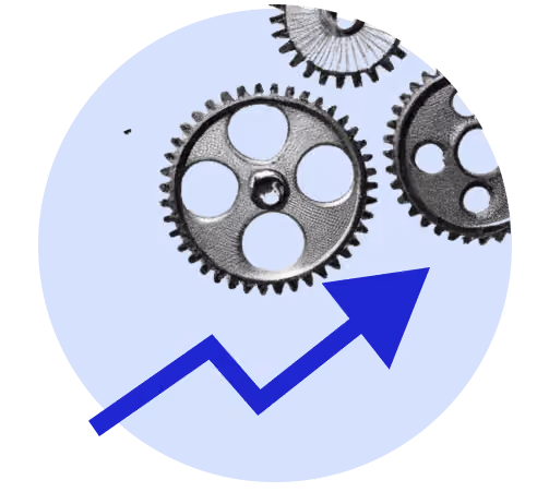 Gears beside a rising arrow