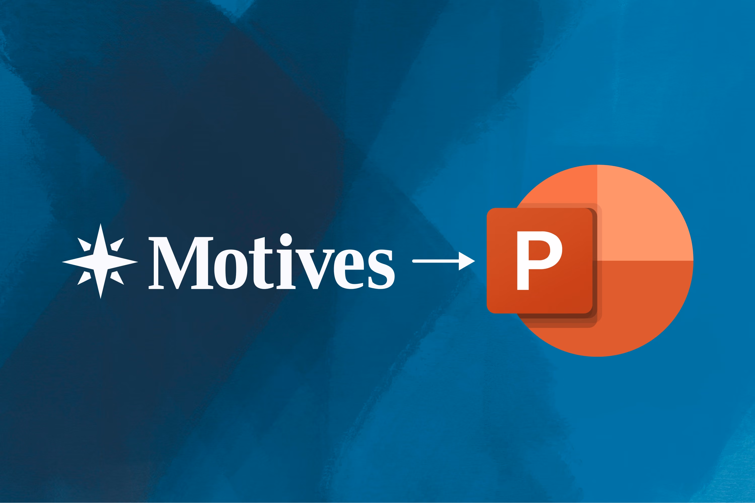 Motives logo with an arrow pointing to the PowerPoint logo