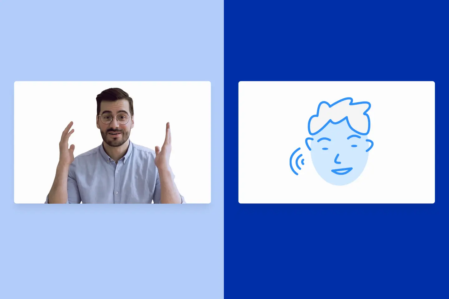 Participant on video beside the illustrated Motives AI interviewer