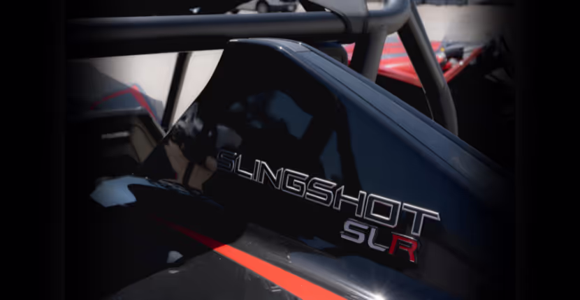 The rear fin of a Polaris Slingshot, this vehicle is available to rent by Coastal Bend Exotic Rentals