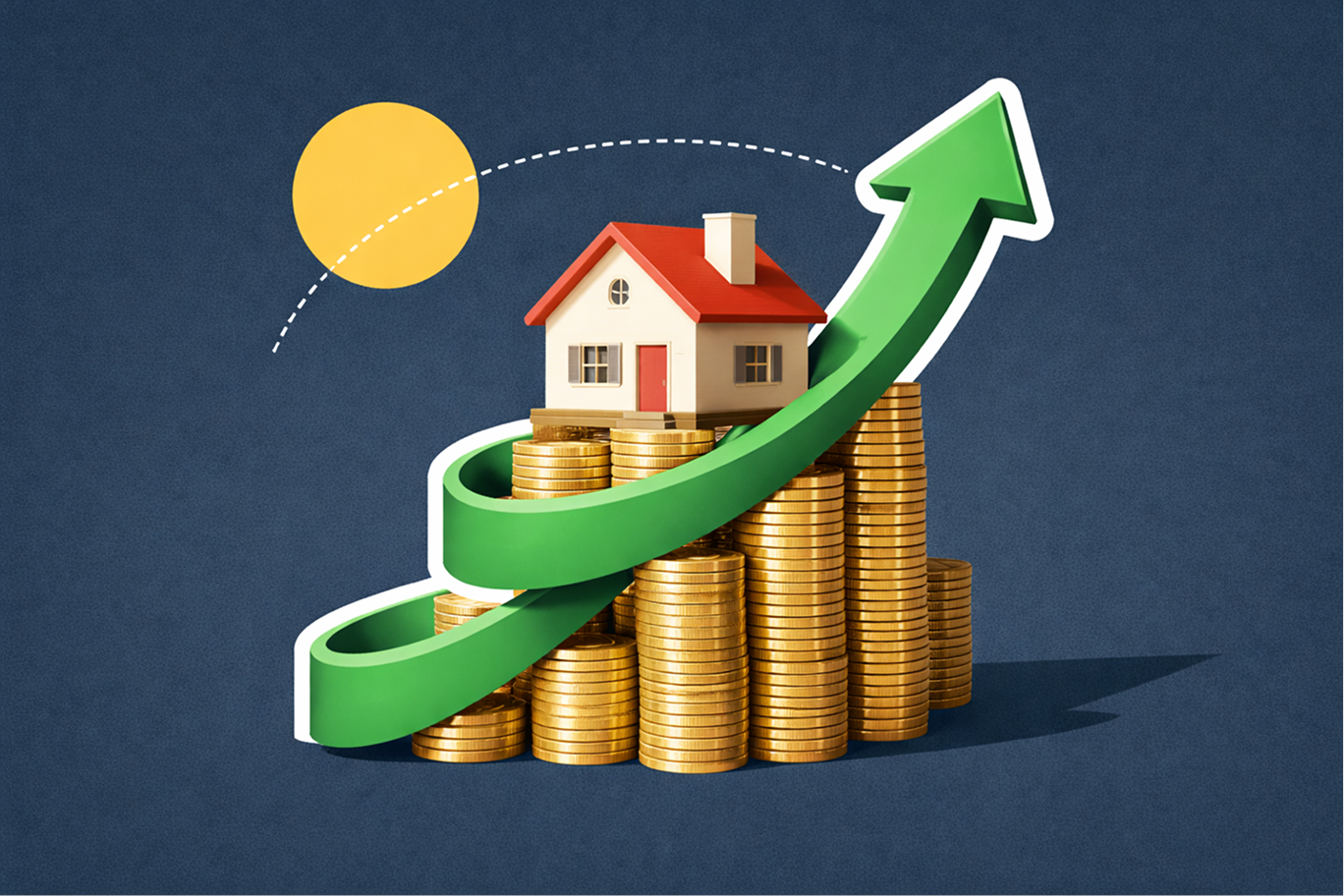 Illustration showing Australian housing market price recovery with upward growth arrow