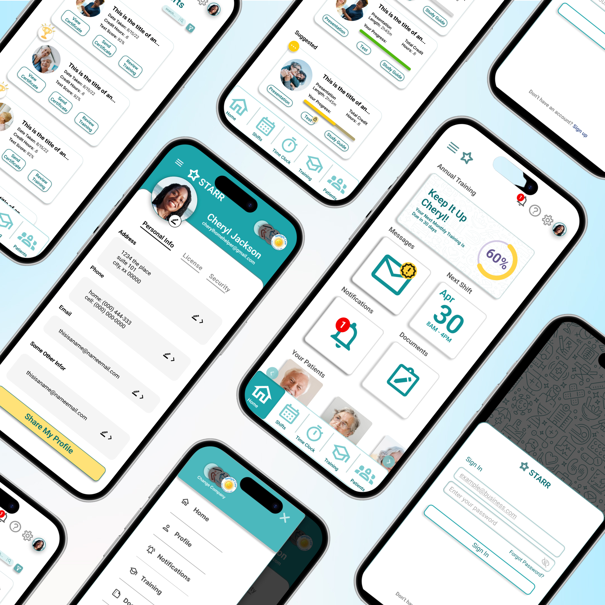 demo screens for a healthcare mobile application