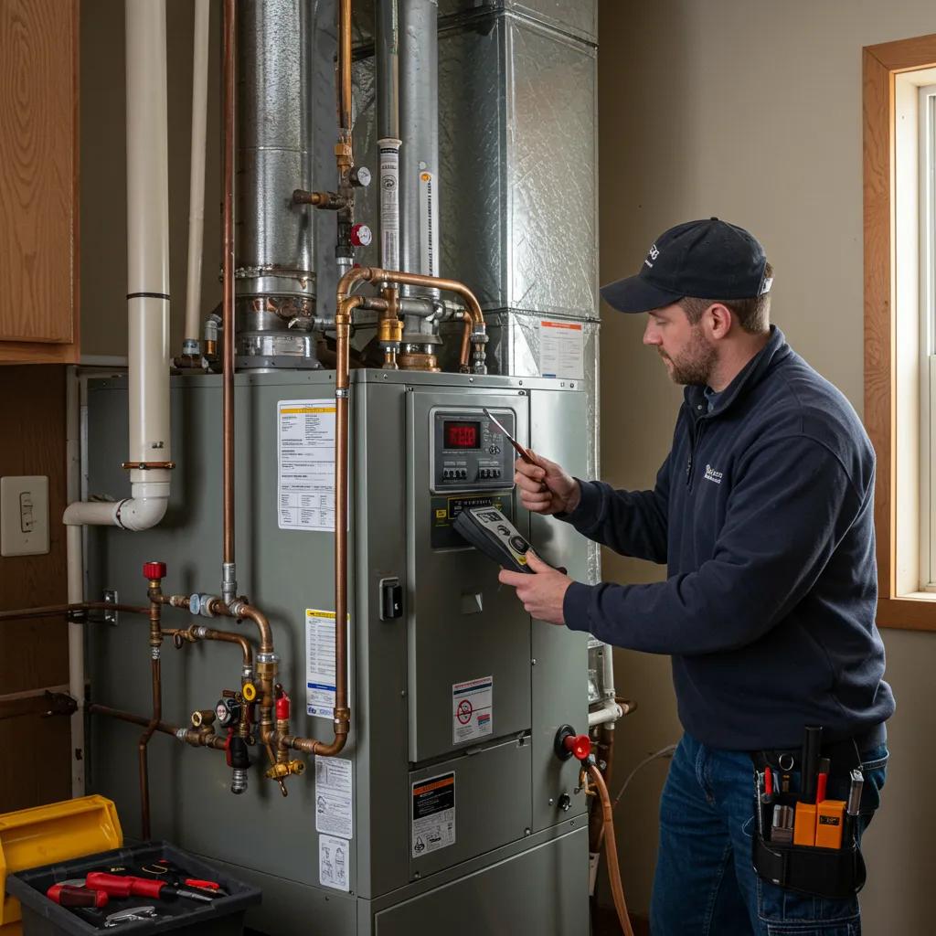 HVAC technician performing a thorough furnace tune-up, highlighting professional maintenance services