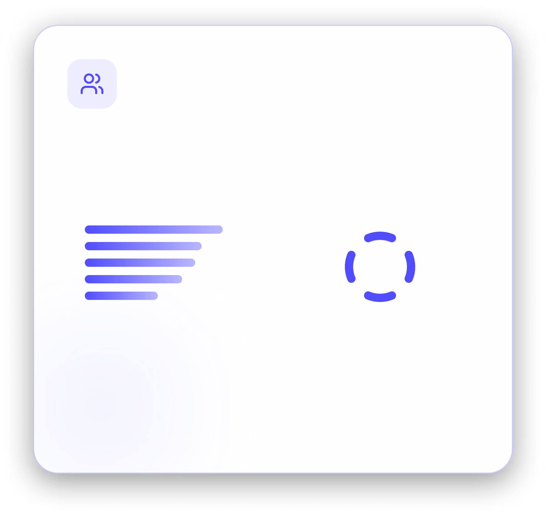 User interface panel showing a demographics match of 87% and interests match of 92%, with an icon of two people in a rounded square at the top left.