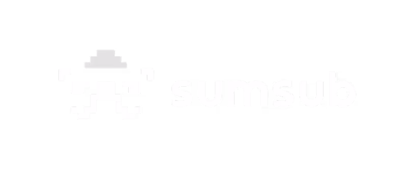 Sumsub logo featuring a pixelated abstract humanoid figure wearing a hat beside the word 'sumsub'.