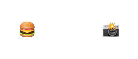 Button showing a burger emoji, the word 'Foodies', and a camera emoji with a flash.