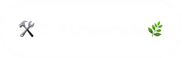 Button with wrenches and green leaf emojis plus text DIY Dreamers on a black background with white rounded border.