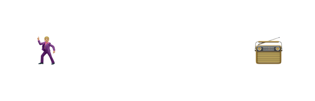 Button with dancing person emoji, text 'Vintage Vibes', and radio emoji on a black rounded rectangle background.
