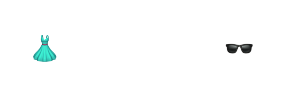 Button with a turquoise dress emoji and sunglasses emoji followed by the text Fashionistas.