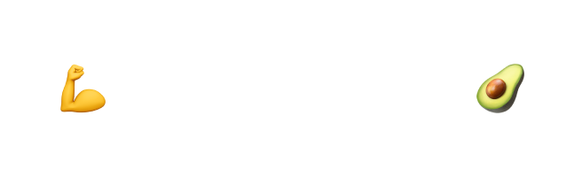 Button with text 'Fitness Foodies' flanked by a flexed bicep emoji on the left and an avocado emoji on the right, enclosed in a rounded rectangular border.