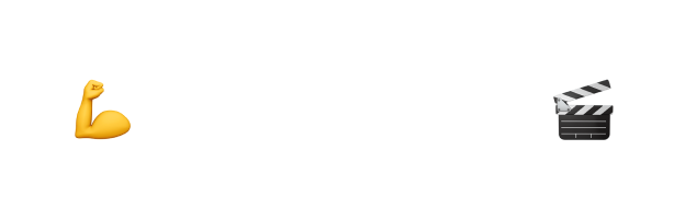 Button with a flexed bicep emoji, the text 'Action Heroes', and a movie clapperboard emoji on a black rounded rectangular background.