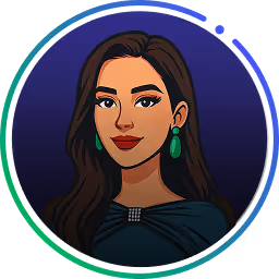 Illustration einer Frau mit langen dunklen Haaren und grünen Ohrringen, die ein dunkles schulterfreies Oberteil mit einer dekorativen Spange trägt.