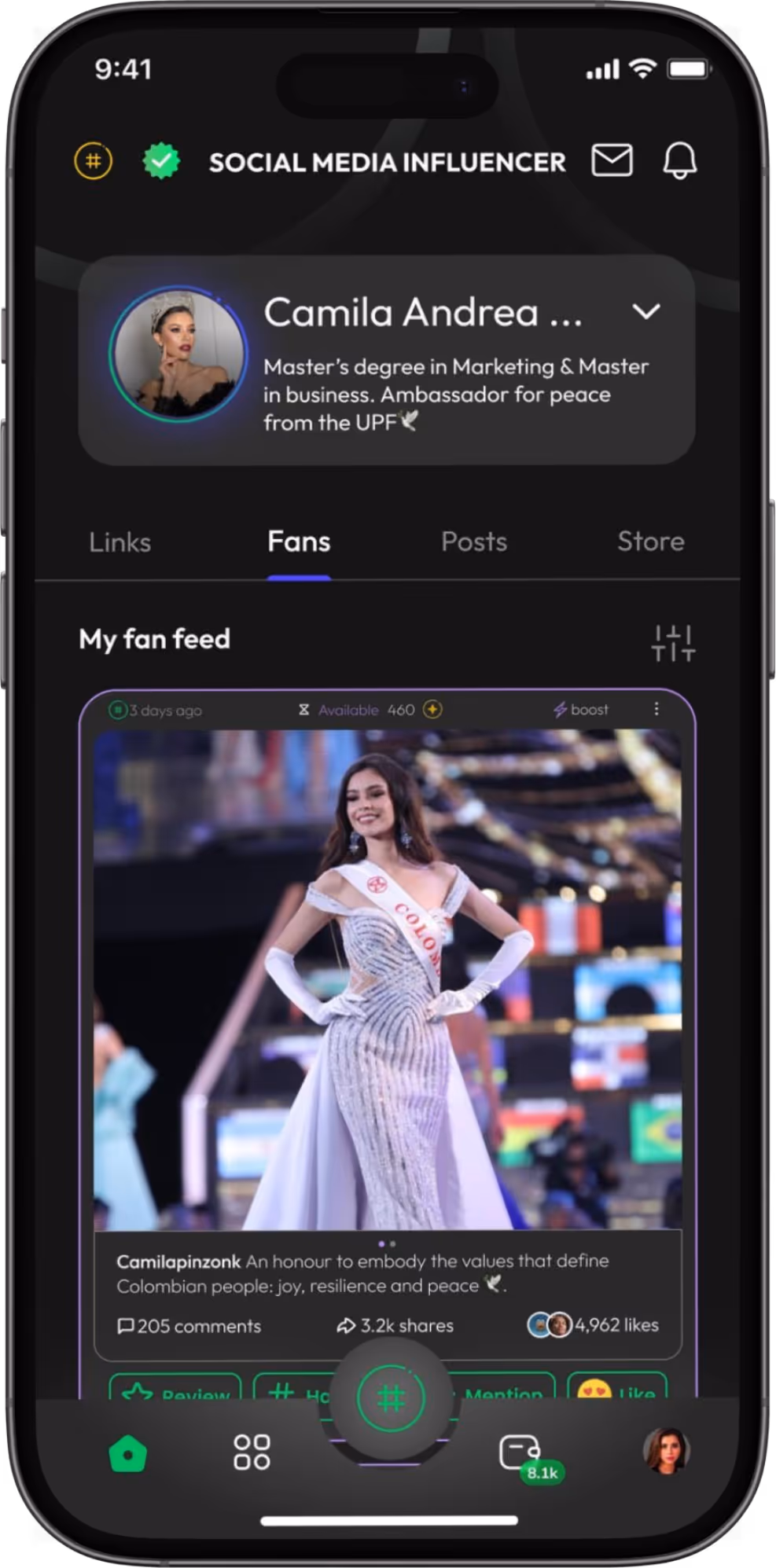 A cellphone with #Influencer feed and the image of a girl