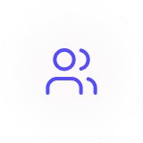 Purple icon of two people silhouettes inside a white circle with a light gray textured background.