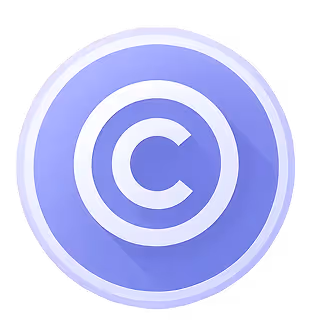 White copyright symbol inside a blue circular button with a slight gradient.