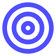 Blue concentric target circles with a small central dot on a white background.