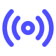 Blue wireless signal icon with concentric arcs around a central dot.