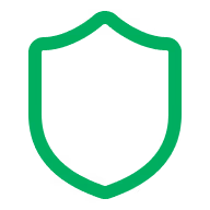 Green shield outline icon with a medical cross inside.