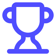 Blue outlined trophy icon on a transparent background.