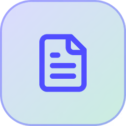 Icon of a document with text lines on a blue and green rounded square background.