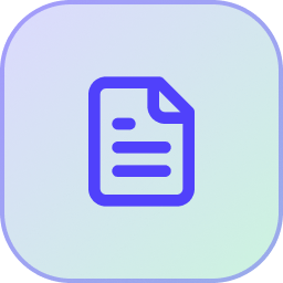 Icon of a document with text lines on a blue and green rounded square background.