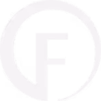 White circular logo with stylized letter F inside on a transparent background.