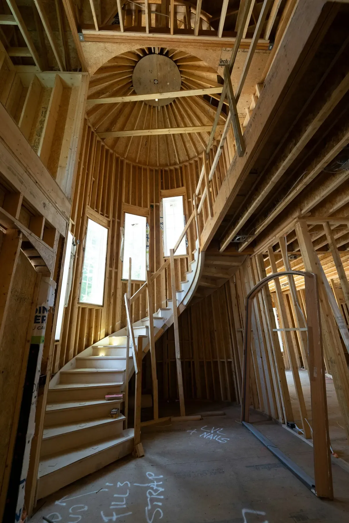 Timber staircase framing during construction