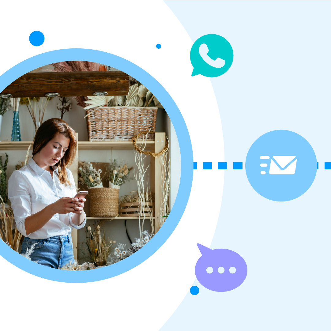 An image of a user sending a reciept supported by motion graphics & icons