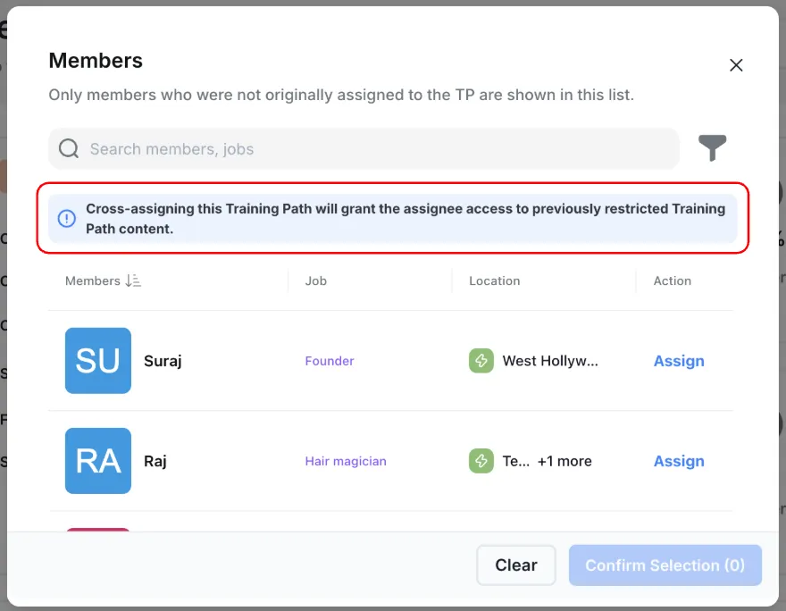 Cross-assigning the Training Path