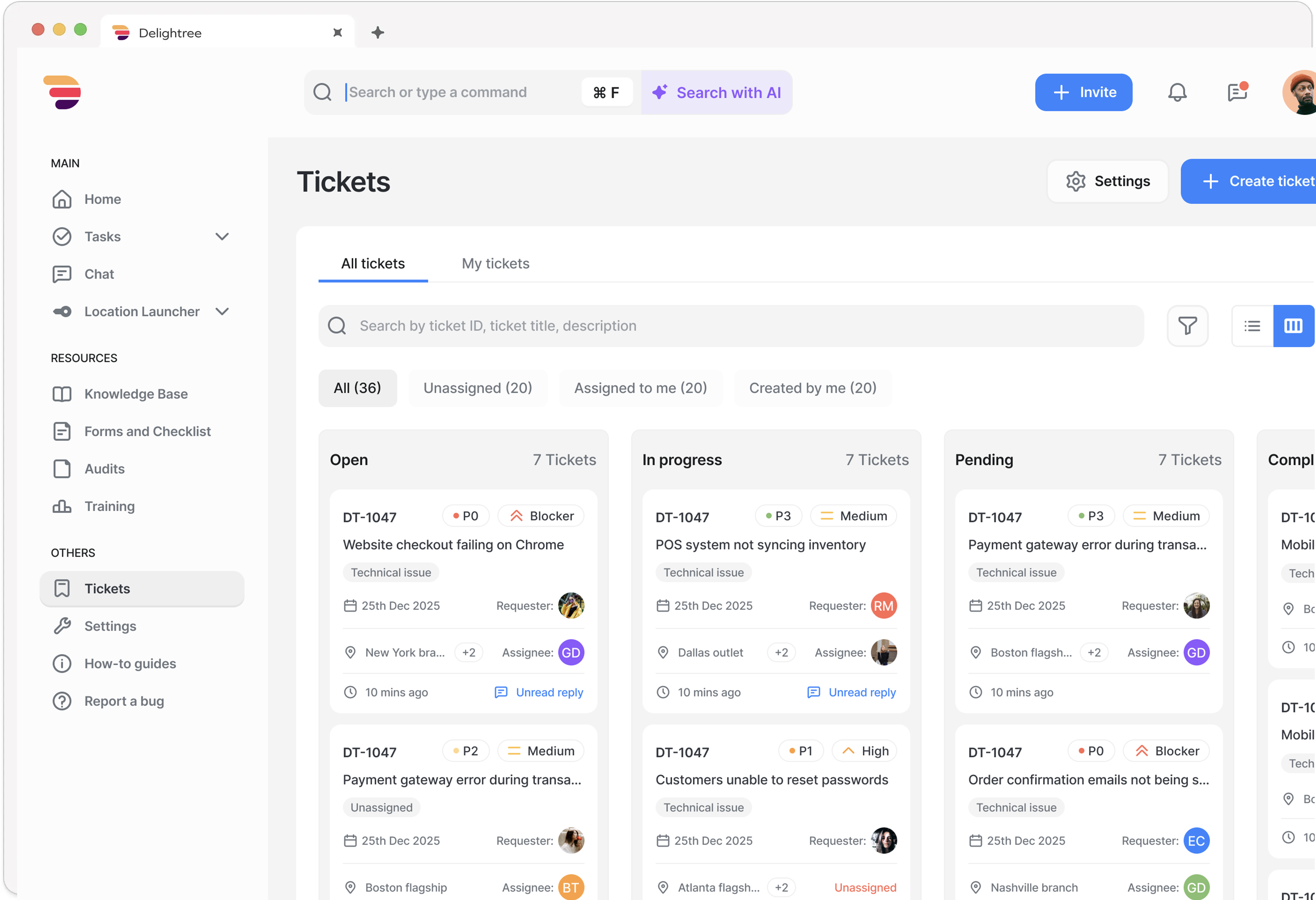 Delightree franchise management dashboard