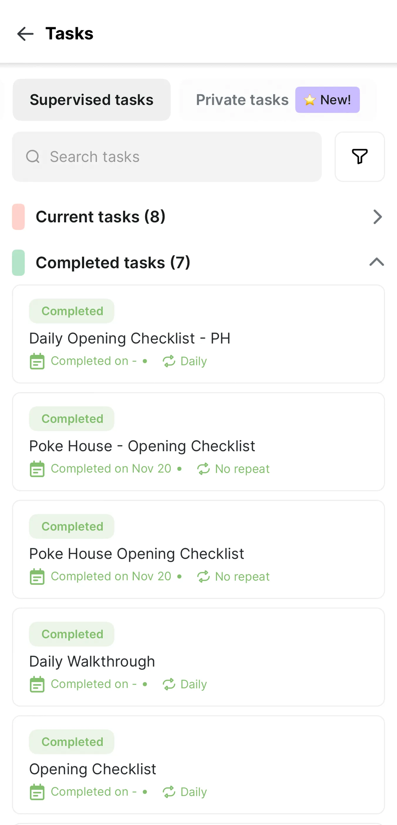 Delightree mobile app supervised tasks. 