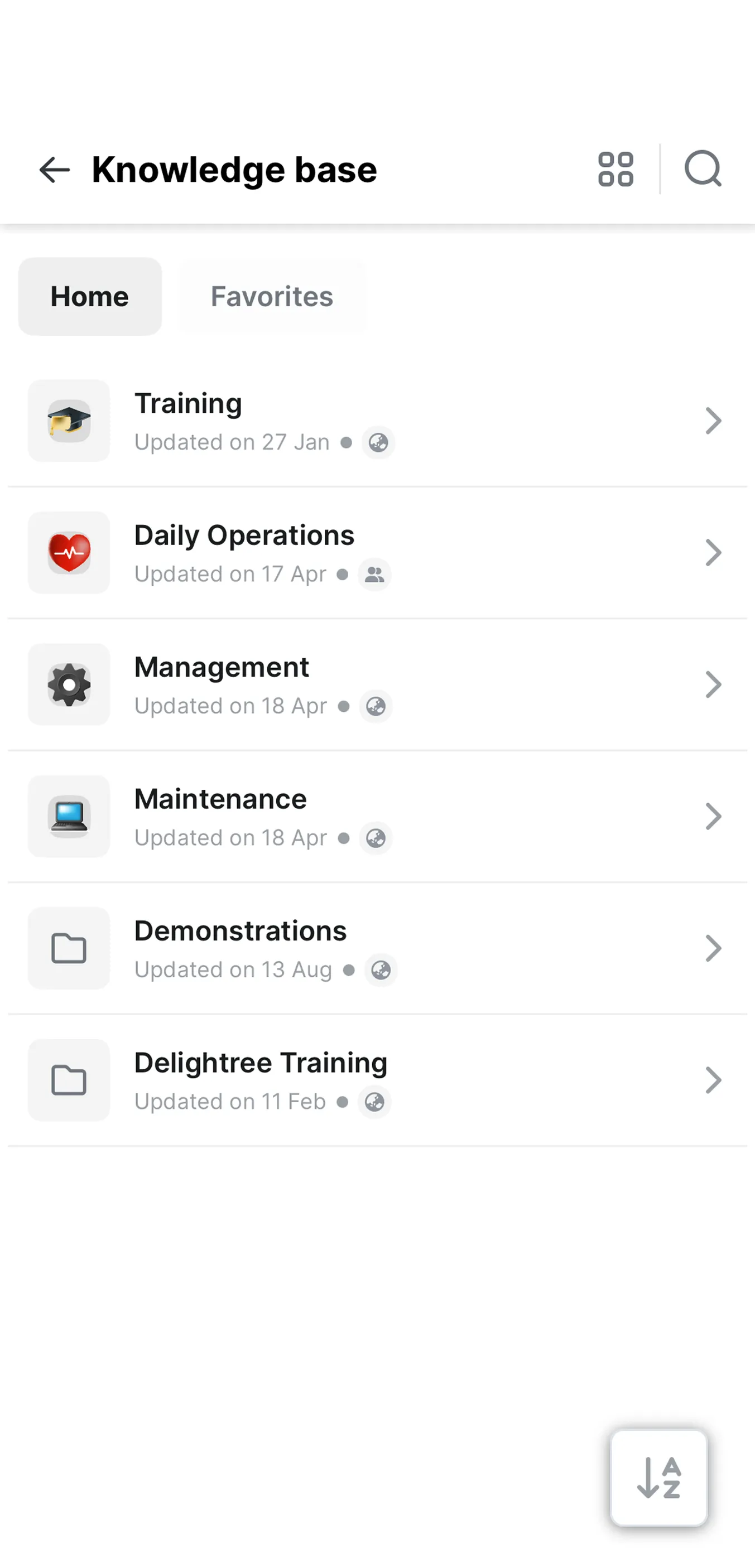 Delightree mobile app Knowledge Base.