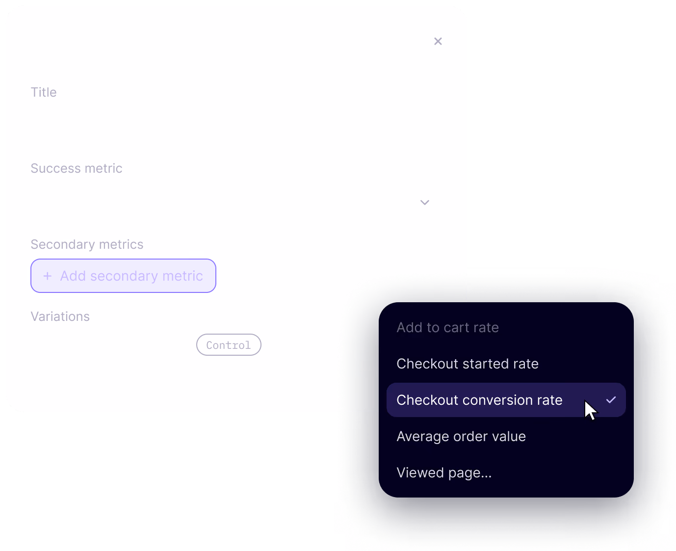 Creating an A/B test in Noibu and choosing the conversion metric to measure